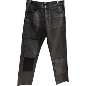 Novamen Men's Black Patchwork Denim Jeans Size 34 Straight Fit